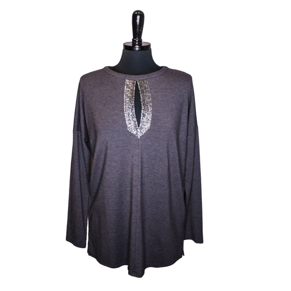 J. Jill Top Tunic Gray Metallic Keyhole Front Size S